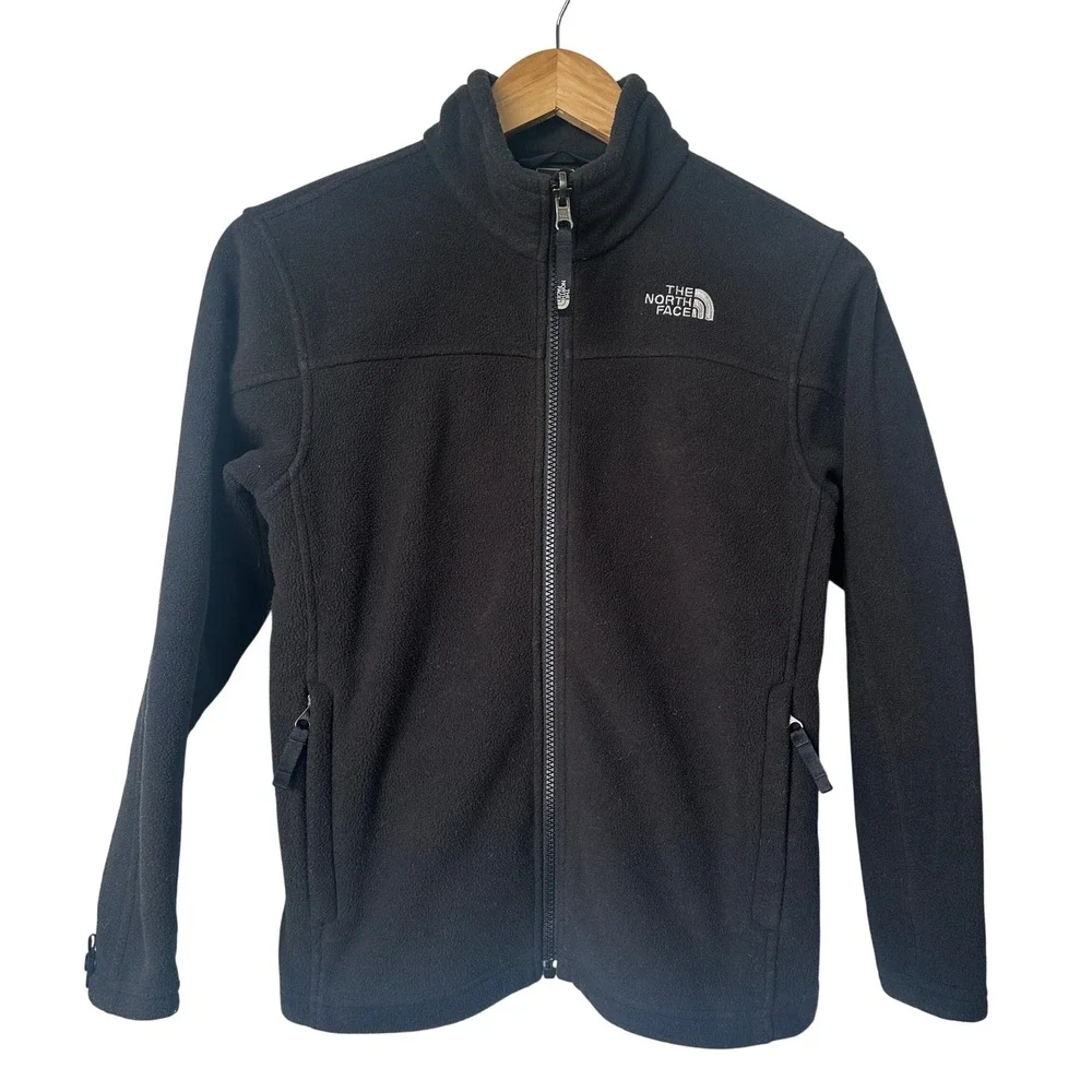 The North Face Boys Black Full Zip Fleece Jacket Mock Neck Size Medium 10/12